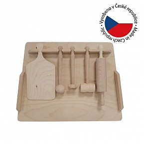 Dětská dřevěná kuchyňská sada na pověšení, 40 x 7 x 30 cm