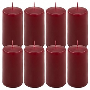 Sada sloupových svíček, 10 cm, Ø 5 cm, vínová, 8 ks