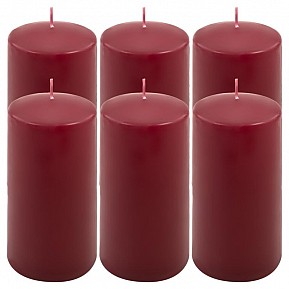 Sada sloupových svíček, 15 cm,Ø 7,5 cm, vínová, 6 ks