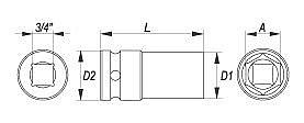 Nástavec 3/4" rázový šestihranný hluboký 30 mm CrMo