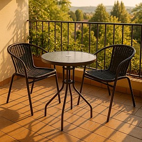Balkonový set z vyplétaného polyratanu 2 židle a stůl