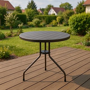 Kulatý zahradní stůl 80 cm hnědý dřevěný design
