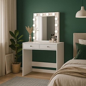 Toaletní stolek se zrcadlem a LED osvětlením, bílý, 100 cm