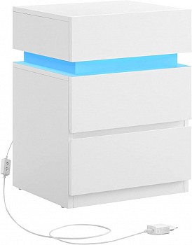 Noční stolek VASAGLE s LED osvětlením, 3 zásuvky, bílý
