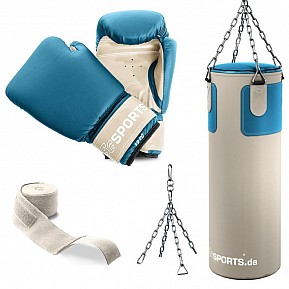 Boxovací pytel s příslušenstvím, béžovo-modrý set na trénink