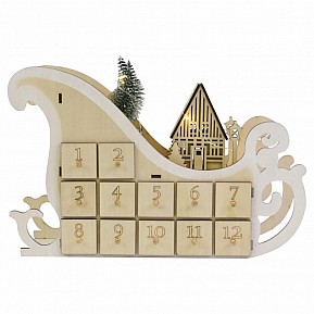 Vánoční adventní kalendář, sáně, 10 LED, na baterie