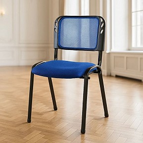 Konferenční židle s modrým sedákem, kovový rám, stohovatelná