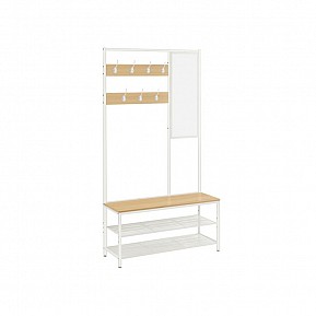 Předsíňový věšák s lavicí, policí a zrcadlem, zlatý dub/bílá