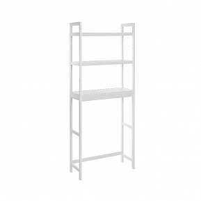 Police z bambusu a oceli, 3 patra, bílá, 63×26×170 cm