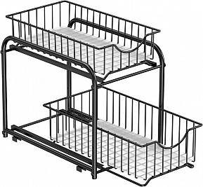 Organizér do skříňky 2patrový s výsuvnými koši, černý kovový