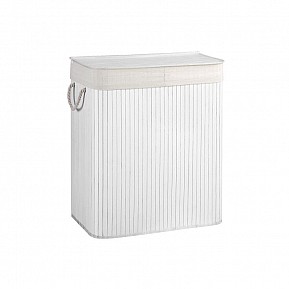 Bambusový koš na prádlo s víkem a 2 přihrádkami 100 l – bílý
