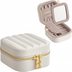 Malá cestovní šperkovnice se zrcátkem a přihrádkami, bílá