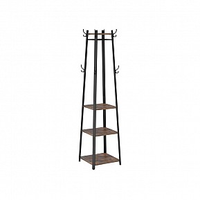 Stojan na oblečení s policemi a háčky, hnědá/černá