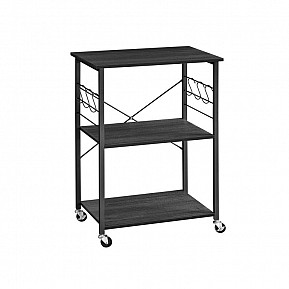 Kuchyňský vozík s 3 policemi a háčky, černý, 60x40x84 cm