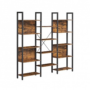Rustikální knihovna s ocelovým rámem, 14 polic, 158x24x166cm