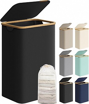 SONGMICS koš na prádlo s víkem 90L, černý, skládací