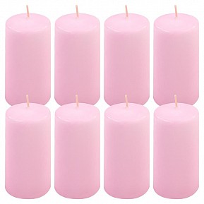 Růžová parafínová svíčka 10 cm, 20 h hoření, sada 8 ks