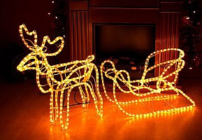 Nexos Světelný LED vánoční sob se sáněmi, 140 cm, teple bílý