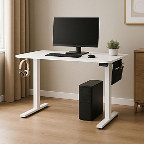 Elektrický výškově nastavitelný pracovní stůl 140×60 cm bílý