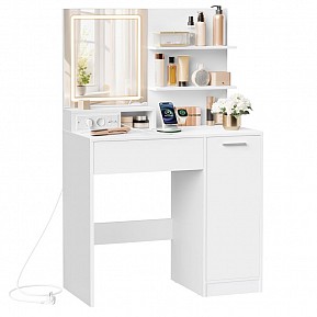 Kosmetický stolek s LED zrcadlem, USB, bílý, 80x40x132,5 cm