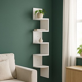 Rohová závěsná police bílá 5patrová 20×127 cm