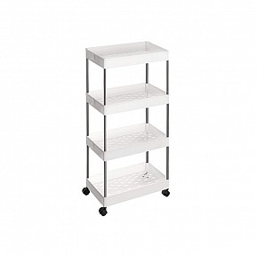 Úzký pojízdný regál na kolečkách, 4 patra, 40x22x86 cm, bílý