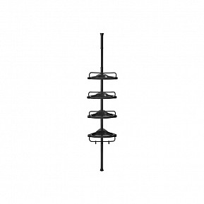 Teleskopická rohová police do koupelny, 4 patra, černá