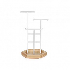 Stojánek na šperky s dřevěnou základnou, bílý