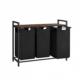 Třídicí koš na prádlo 3×38 l se stolkem, černý/hnědý