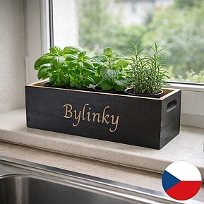 Dřevěný box na bylinky 34×13×11 cm, černý, vyrobeno ČR
