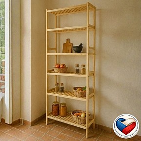 Dřevěný regál z borovice 6 polic 213x80x33 cm, česká výroba