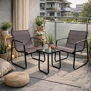 Zahradní relax set 2 křesla a stolek, ocel/textil, skládací