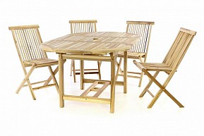 Zahradní set DIVERO z teakového dřeva - stůl + 4 skládací židle