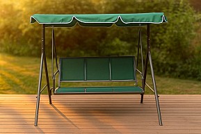 Zahradní houpačka 170×110 kovová zelená pro 3 se stříškou