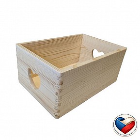 Dřevěný úložný box SRDCE s úchyty 30×20×13 cm, česká výroba