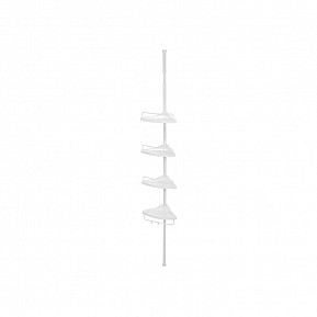 Teleskopická rohová police do koupelny, 4 patra, bílá