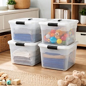 Úložné boxy s víkem 30 l, 4 ks, bílé, stohovatelné