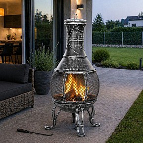 Terasový krb šedý 89 cm, litina a ocel