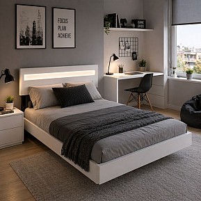 Moderní postel 140 x 200 cm s LED osvětlením, bílá