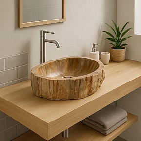 Kamenné umyvadlo Foresta, zkamenělé dřevo, ruční výroba