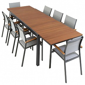 Zahradní set, rozkládací stůl a 8 stohovatelných židlí