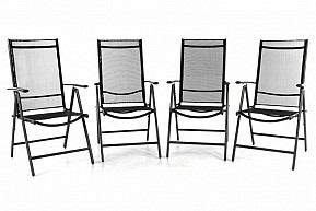 Sada zahradních polohovatelných židlí, černá, 4 ks