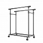Kovový stojan na oblečení na kolečkách, 2 tyče + police