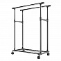 Kovový stojan na oblečení na kolečkách, 2 tyče + police