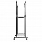 Kovový stojan na oblečení na kolečkách, 2 tyče + police