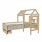 Přírodní dětská postel domeček s úložným prostorem a stolem