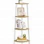 Designová rohová police, 4 patra, zlatý dub/bílá