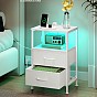 Bílý noční stolek s LED, USB a zásuvkami, 39,6x30x60,4 cm