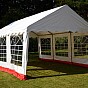 Zahradní párty stan 6×4 m, bílý a červený pruh, PVC 400 g/m²