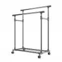 Kovový stojan na oblečení na kolečkách, 2 tyče + police